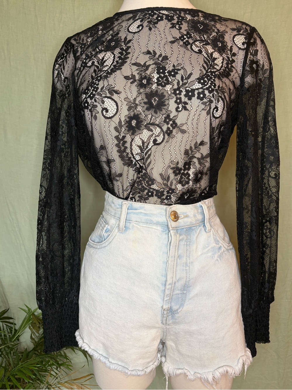 Black Sheer Floral Lace Long-Sleeve Top #whimsigoth